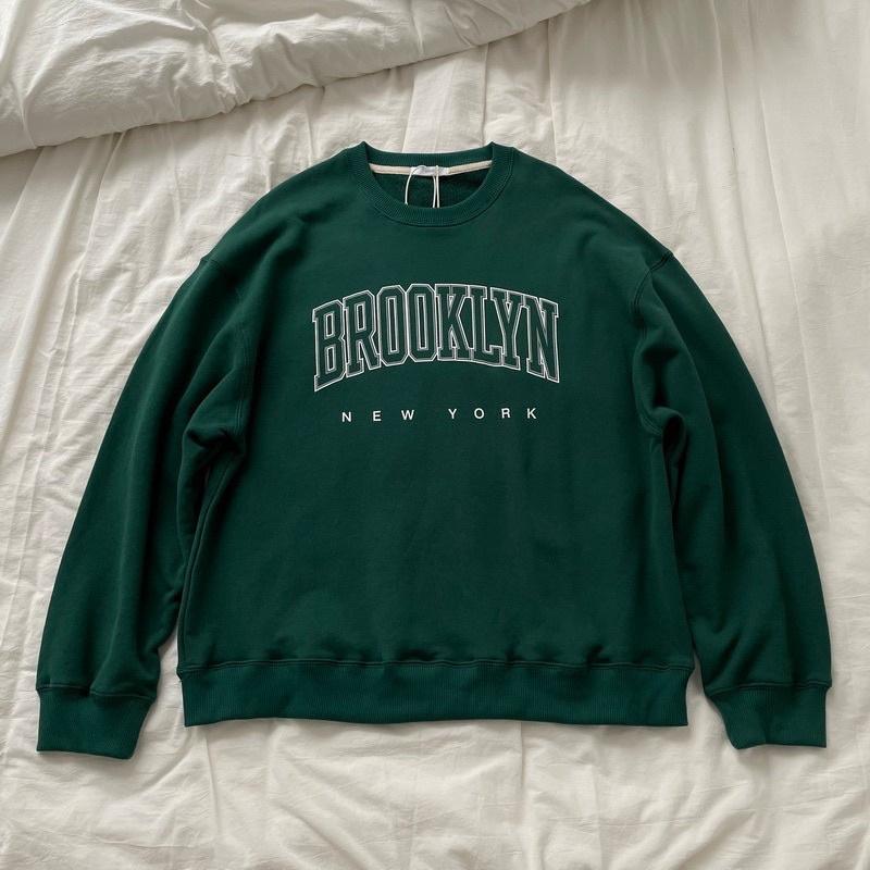 Áo sweater nam nữ,in chữ Brook và Los angeles màu xanh ve chai