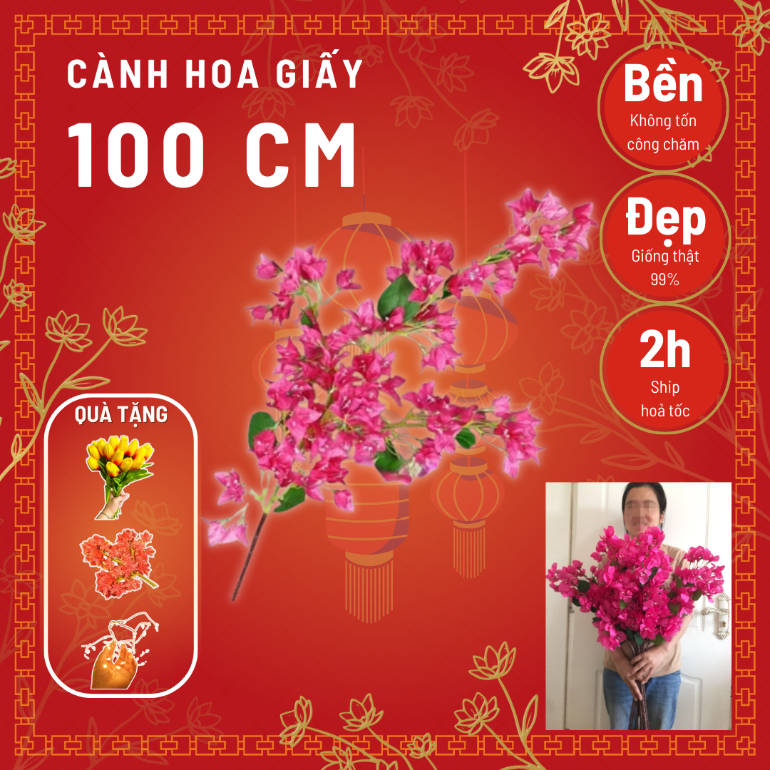 Cành hoa giấy giả - 1 cành dài 1m - Hoa giấy trang trí làm thành cây giả giống thật - Cây giả, hoa l