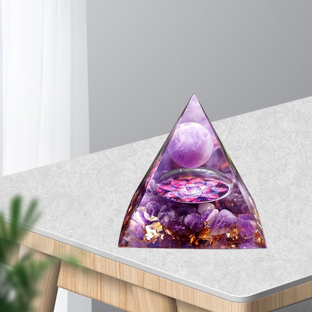 2 Pcs Crystal Pyramid Positive Energy Generator, Orgonite Amethyst Stone Home Decoration for Meditation & Reiki Heal-ing Figurine