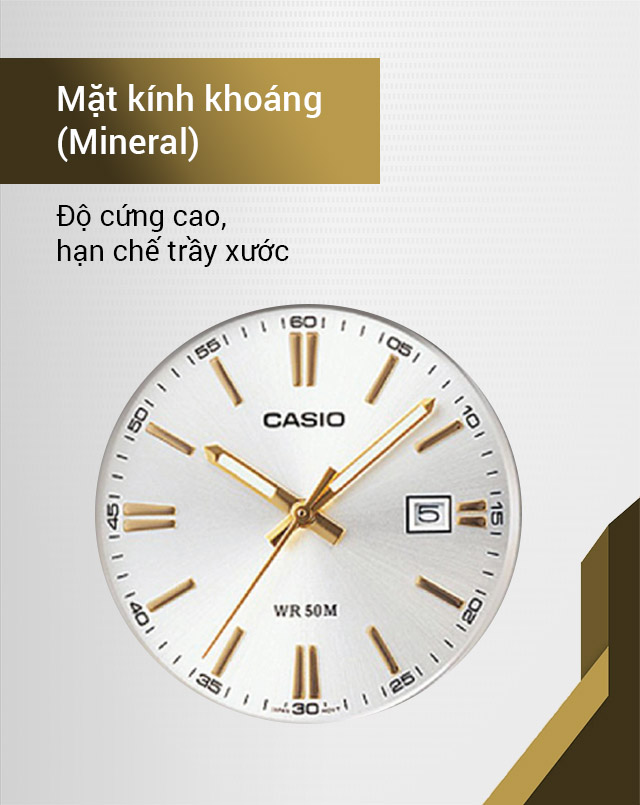 Đồng hồ nam Casio MTP-1302D-7A2VDF có mặt kính khoáng trong suốt