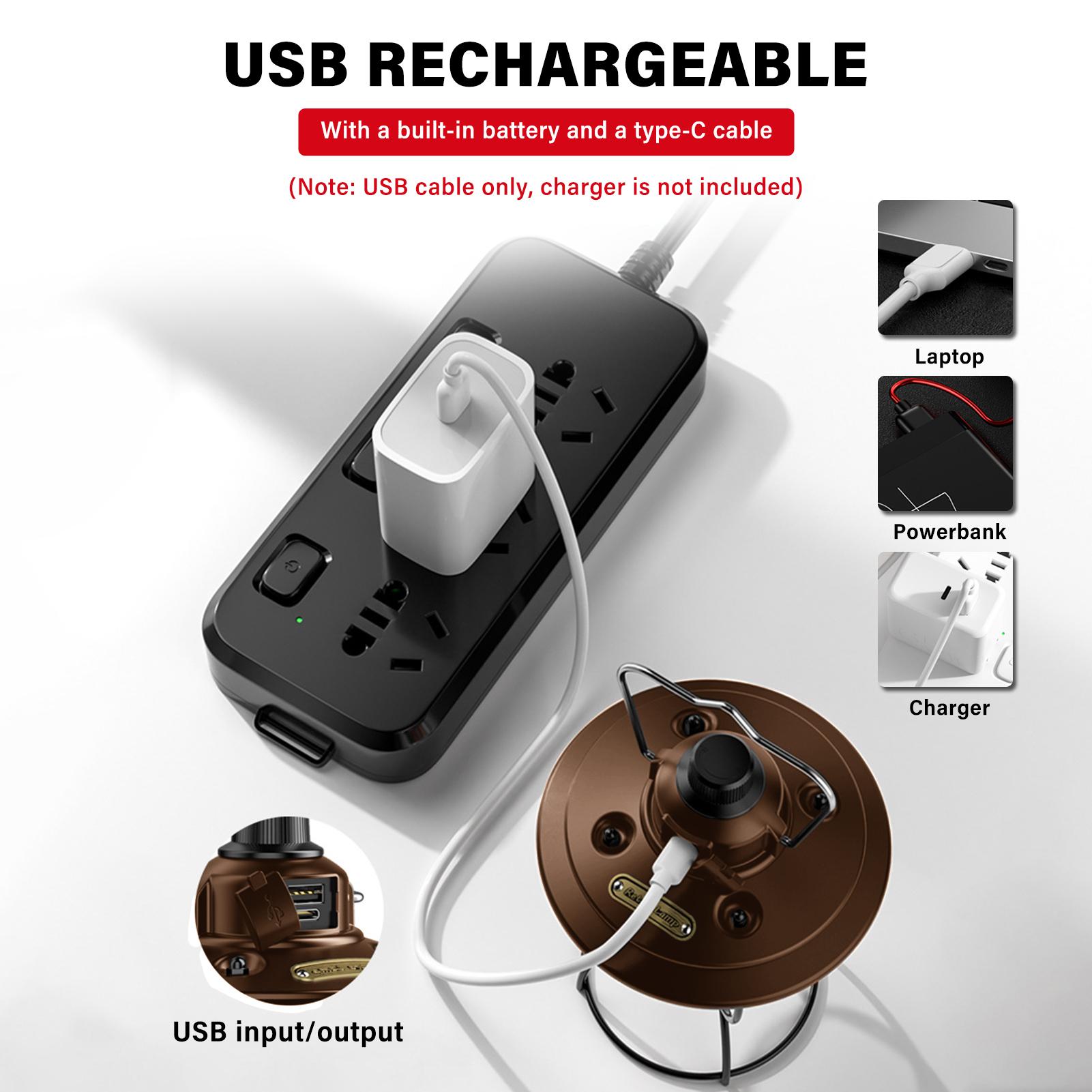Đèn LED cắm trại đèn cổng USB cung cấp điện khẩn cấp, có hiện pin, không thấm nước, 3 chế độ chiếu sáng để đi bộ câu cá đi bộ đường dài