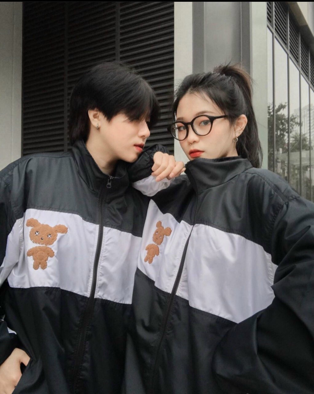 Áo khoác dù unisex form rộng nam nữ IN GẤU, áo khoác cặp, áo khoác nam nữ