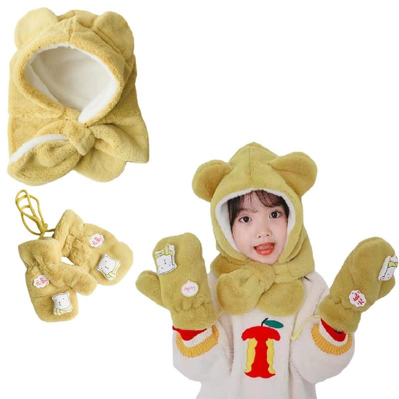 Trẻ Em Nón Mũ Trùm Khăn Mùa Đông Nón Trẻ Em Găng Tay Bộ Hoạt Hình Gấu Ấm Bé Nón Cho Bé Gái Bé Trai Mũ Khăn găng Tay 1-10Y