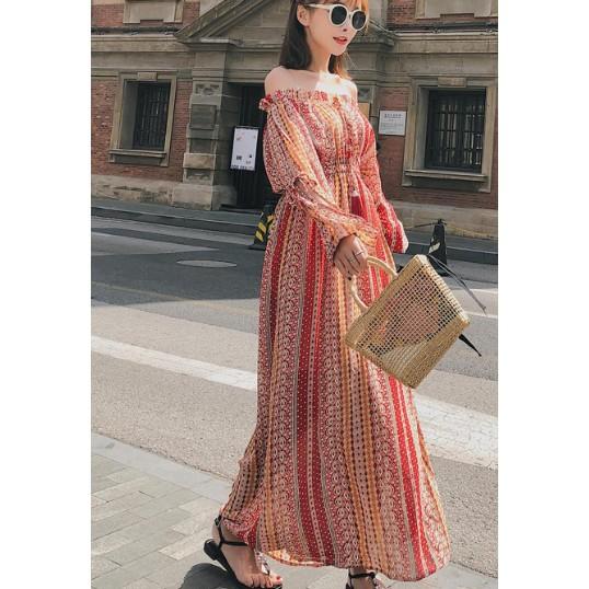 ĐẦM MAXI VÁY MAXI HOẠ TIẾT PHONG CÁCH BOHO TRỄ VAI HÀNG QUẢNG CHÂU