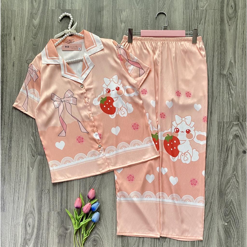 Bộ Pyjama lụa xước ánh kim cao cấp (free size: 45kg đến 65kg) HÀNG THIẾT KẾ MỚI.