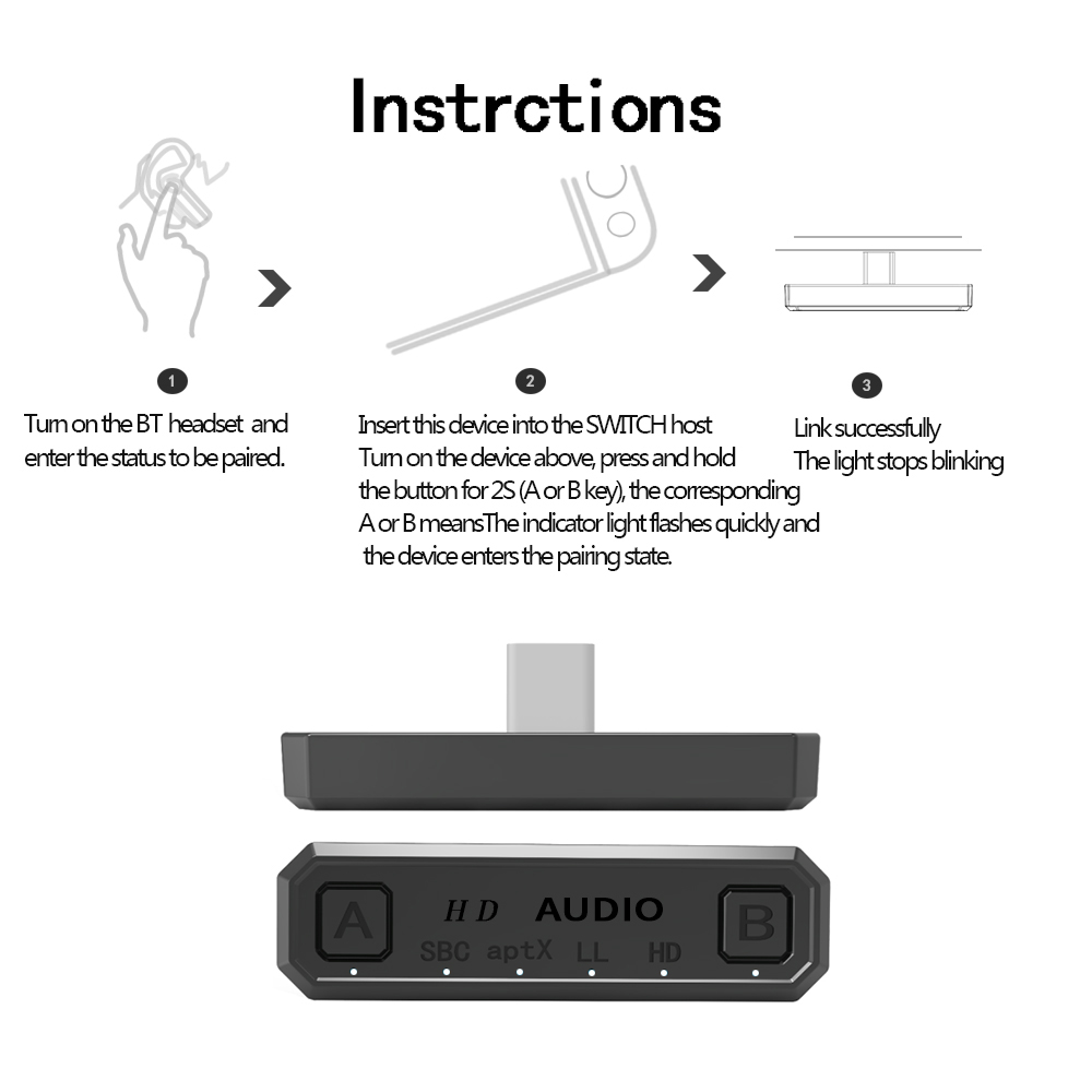 Bộ chuyển đổi âm thanh BT Bộ phát USB TYPE-C Tương thích với PS4 PC NES Lite Hỗ trợ trò chơi di động dòng kép Âm thanh BT Audio