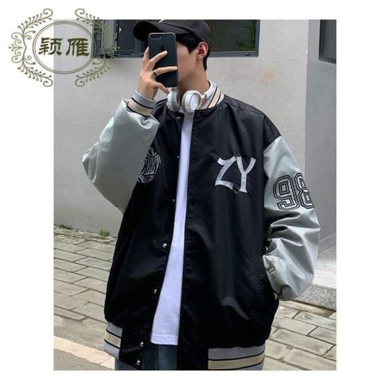 Áo Khoác Dù TMS LOGO MIDSIDE Nam Nữ Ulzzang Unisex Form Rộng Bomber 7zia Jacket , Áo khoác dù Bomber Phối Màu BLACK Áo khoác unisex Cổ Bo Dệt Unisex