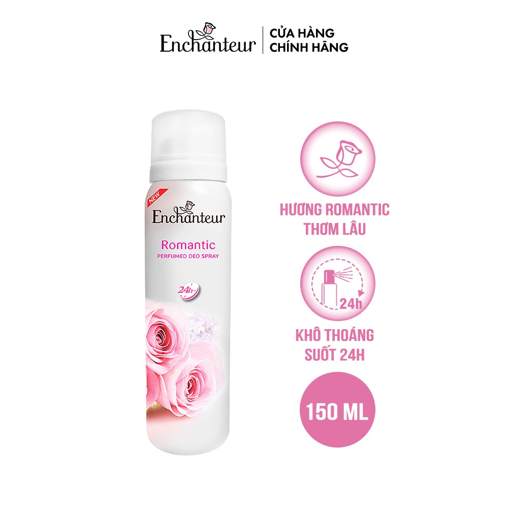 Xịt khử mùi nước hoa Enchanteur Romantic lãng mạn nhẹ nhàng ngăn mồ hôi & mùi cơ thể 150ml