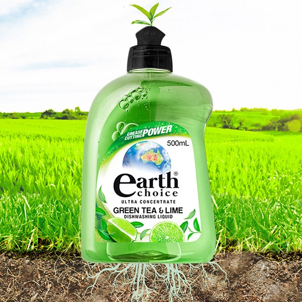 Nước rửa chén gốc thực vật đậm đặc hương chanh và trà xanh Earth Choice Úc 500ml