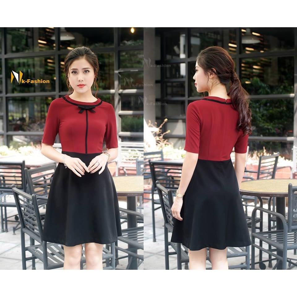 NEW Đầm xòe phối nơ đen V131 thời trang