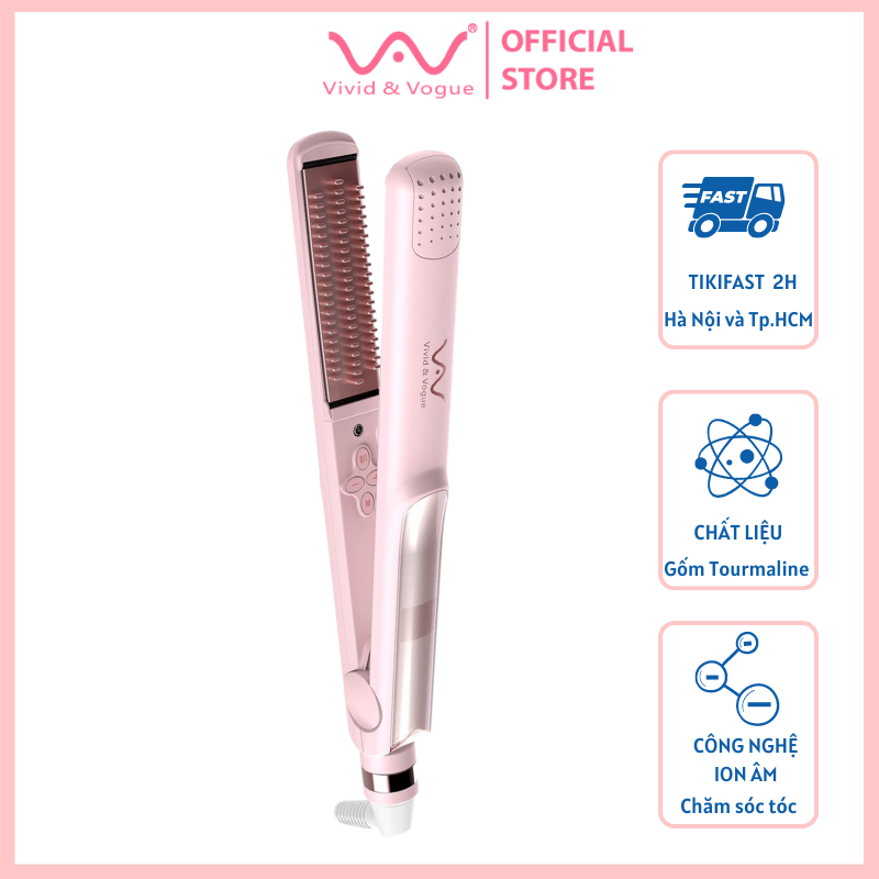 Máy ép tóc, duỗi tóc, là tóc đa năng VIVID&VOGUE VAV007A chưa ion âm và tinh dầu hỗ trợ mái tóc mềm mượt, chắc khỏe-Hàng chính hãng, Bh 12 tháng 1 đổi 1