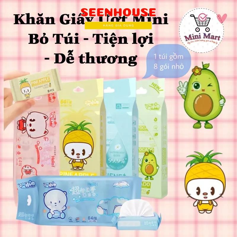 Gói 8 Miếng Khăn Giấy Ướt Mini Hoạt Hình Cao Cấp Bỏ Túi Tiện Lợi