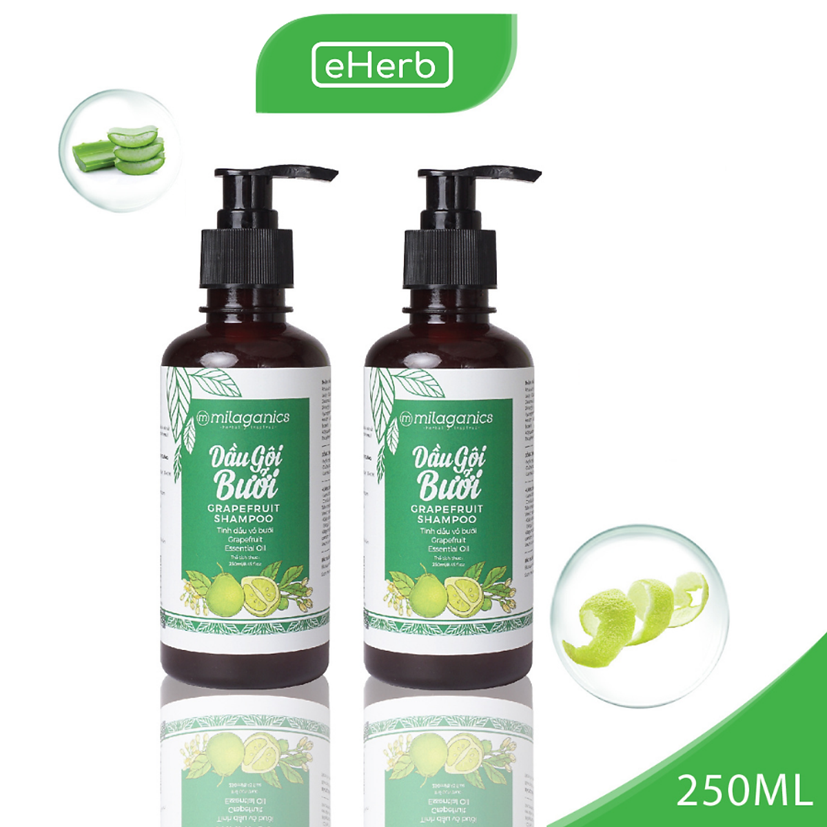 Combo 2 Dầu Gội Tinh Dầu Bưởi Kích Thích Mọc Tóc, Ngăn Ngừa Rụng Tóc MILAGANICS 250ml