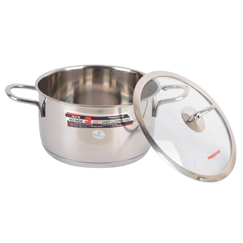 Nồi Inox Cao Cấp 3 Đáy Nắp Kiếng Happy Cook Delux 16cm N16-DLGP