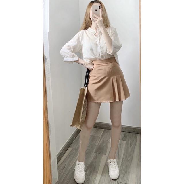 Set áo sơmi - váy nude
