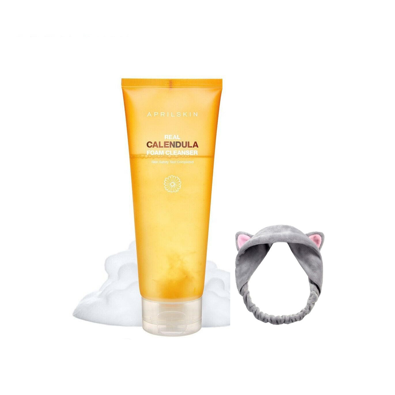 Sữa Rửa Mặt Tạo Bọt Dịu Nhẹ, Dưỡng Ẩm, Có pH Thấp APRILSKIN Real Calendula Foam Cleanser 200g + Tặng Kèm 1 Băng Đô Tai Mèo Xinh Xắn