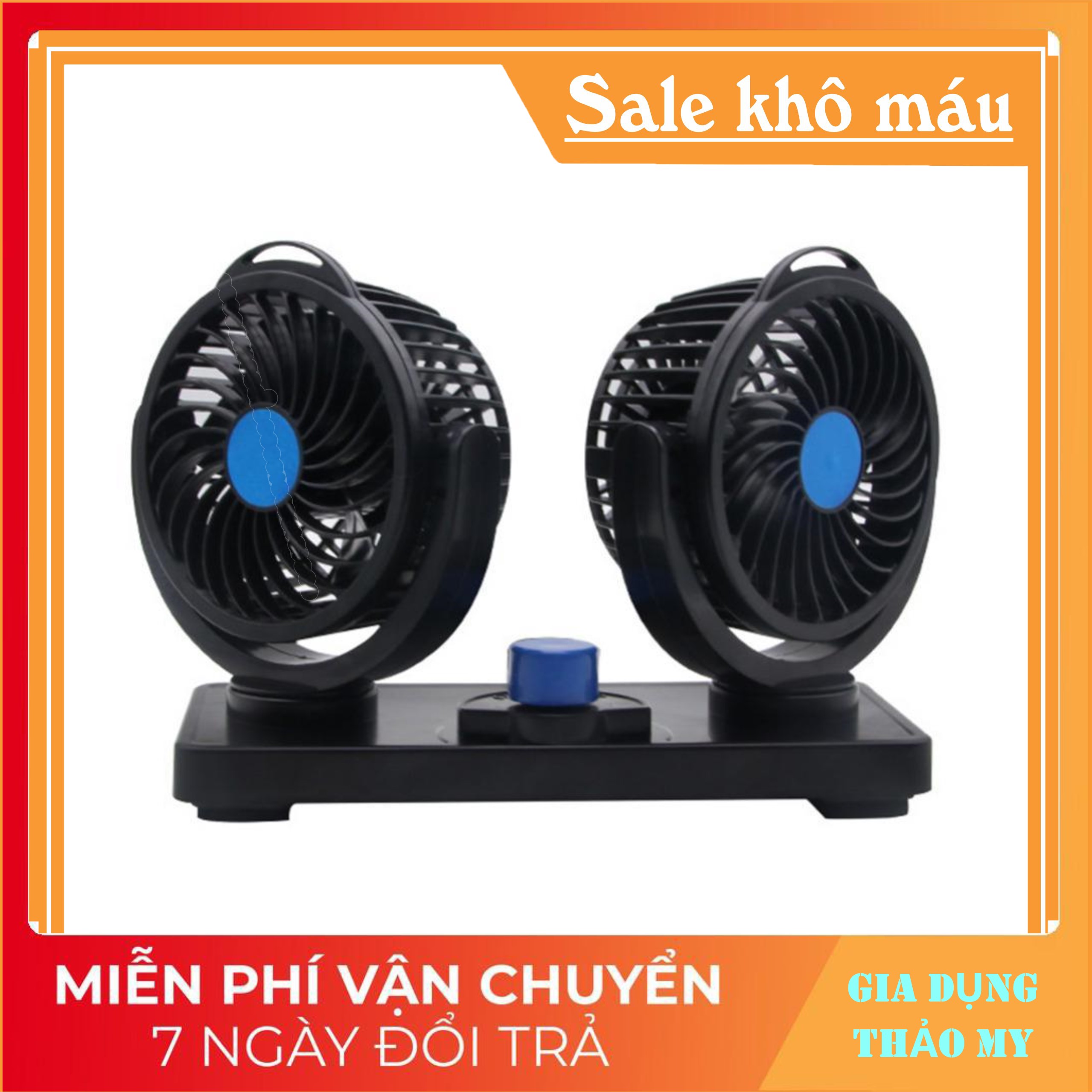 Quạt Đôi Mini Ô Tô  Để Bàn Làm Việc  Công Suất 10W - 12V 24V Xoay 360 độ