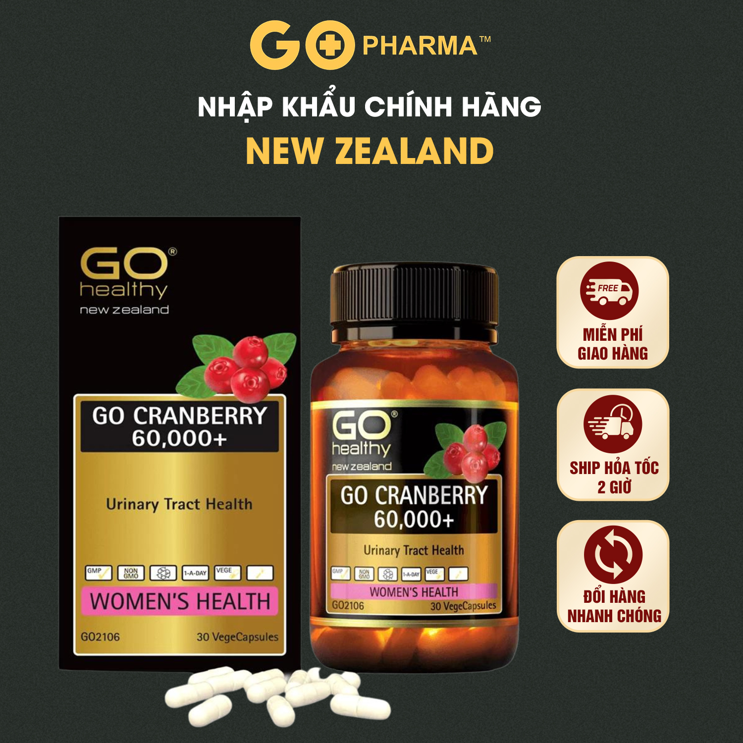 Viên uống viêm đường tiết niệu Go Cranberry nhập khẩu New Zealand - Go Healthy