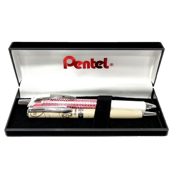 Combo Bút Bi Kim Loại Nắp Vặn Cao Cấp Hoa Nâu Mực Xanh - Pentel B811N1-C - Tặng Kèm Bút Nước Kawaii Pentel BLN75KW (Mẫu Màu Quà Tặng Ngẫu Nhiên)