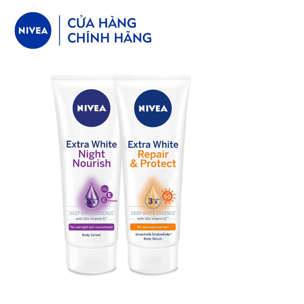 Bộ Đôi Serum Dưỡng Thể NIVEA Phục Hồi &amp; Dưỡng Sáng Da Ngày &amp; Đêm (180 ml) - 88314+88367 (Bao bì thay đổi theo từng đợt nhập hàng)