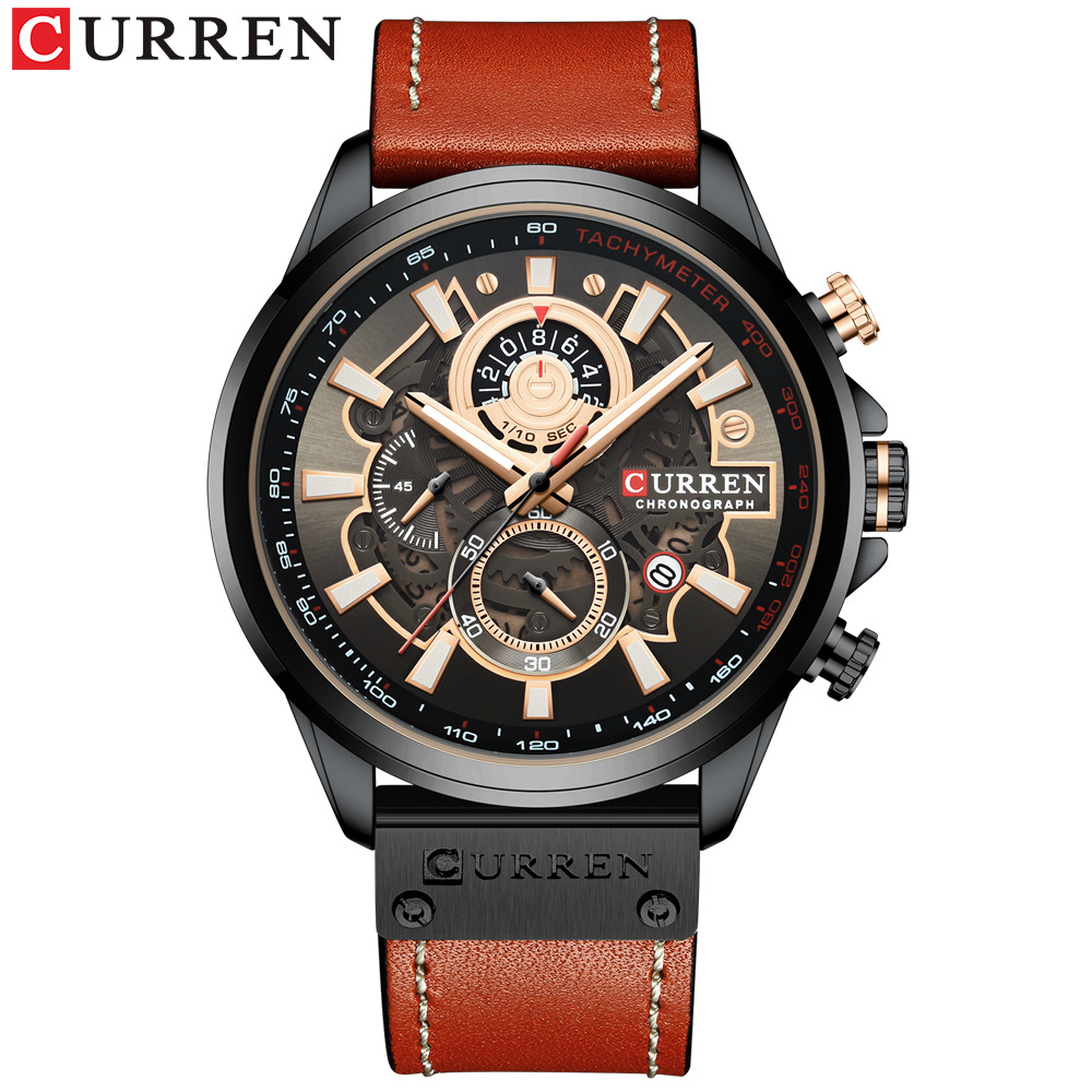 Đồng hồ Quartz CURREN Nam Dây đeo bằng da Hiển thị thời gian & Lịch Chức năng Chống thấm nước 3ATM