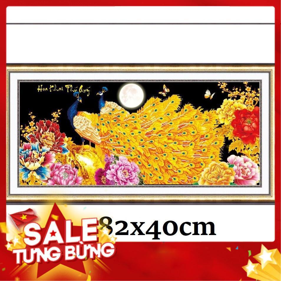 Tranh thêu chữ thập chim công 88956 82x40cm