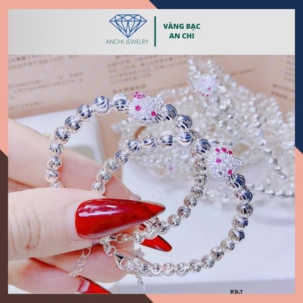 Lắc tay bạc cho bé gái bi bạc nguyên chất hellokity dễ thương,Anchi jewelry