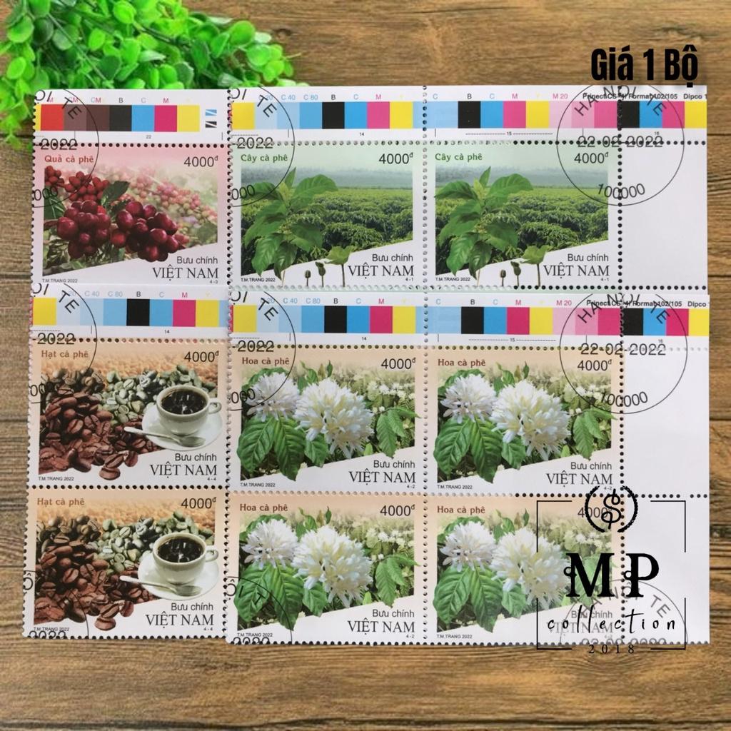 Bộ tem hoa hạt quả và cây cà phê 4 tem.