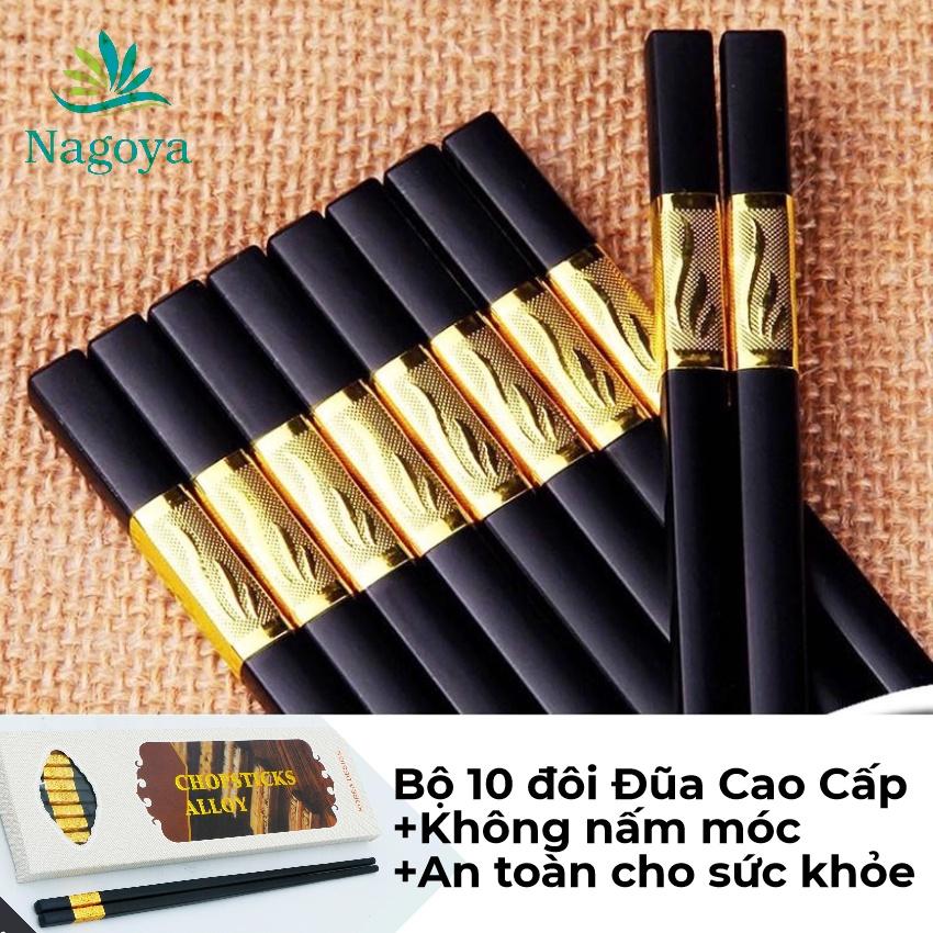Set 10 Đôi Đũa ăn Mạ Vàng Hàn Quốc, Ăn Cao Cấp, Khảm Vàng, Chịu Nhiệt, Chống Trơn tốt hơn đũa gỗ -Nagoya2019