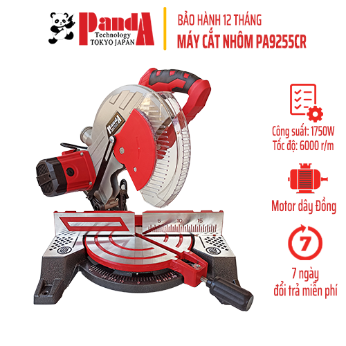 Máy cắt nhôm Panda PA9255CR, Motor dây curoa, Công suất 1750W, Lưỡi 255mm, Máy cắt góc đa năng