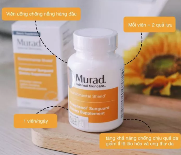 Viên uống chống nắng nội sinh Murad Pomphenol Sunguard Hộp 60 viên của Mỹ - Chống nắng, trắng da từ quả lựu