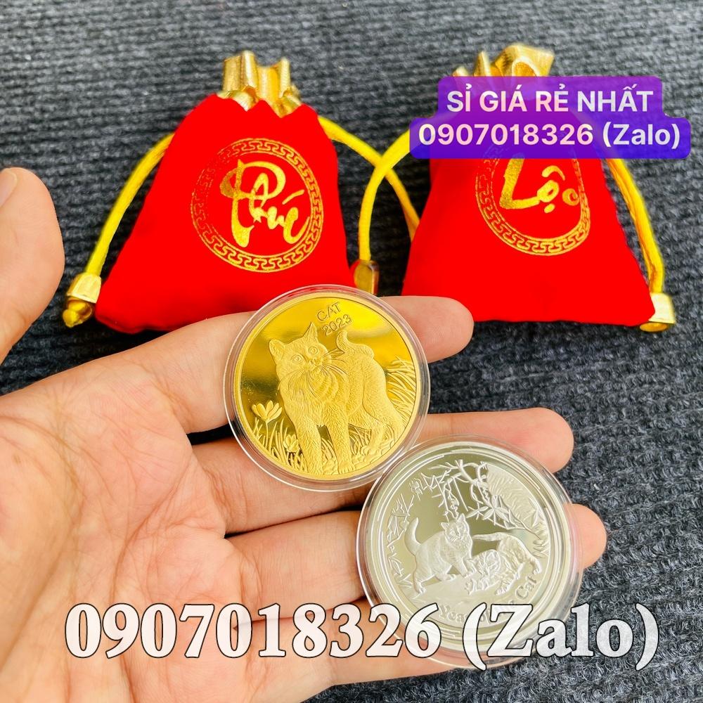 Combo xu con Mèo Úc vàng bạc sang chảnh lì xì tết 2023 - túi LỘC nhung đỏ tặng kèm NELI