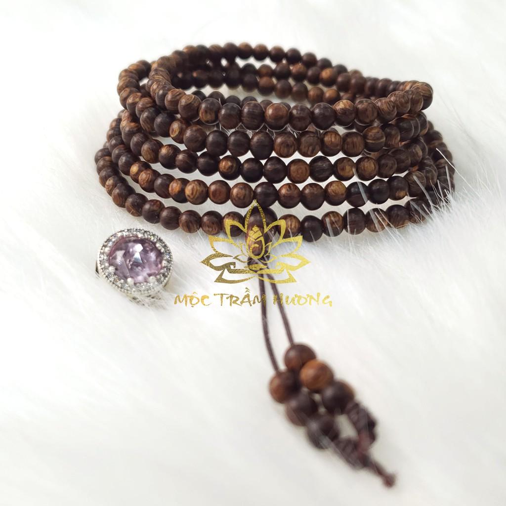 Vòng tay Chuỗi Tràng Hạt 216 4mm Trầm Sánh Chìm MIX Bạc S925 CHARM - Trầm Hương Tự Nhiên