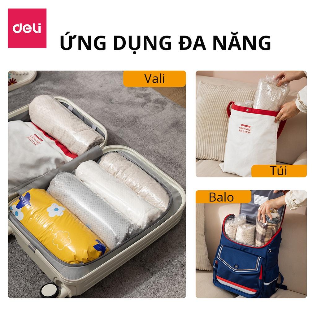 Túi Hút Chân Không Đựng Quần Áo, Chăn Ga Gối, Thú Bông Dạng Cuộn Ép Sắp Xếp Vali Deli - Tiết Kiệm Diện Tích Khi Đi Du Lịch, Loại Dày Cao Cấp 2 Lớp Khoá Zip Deli