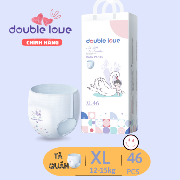 Tã quần Double Love Size M54– L50–XL46– XXl44 siêu mỏng, siêu thấm hút an toàn cho bé