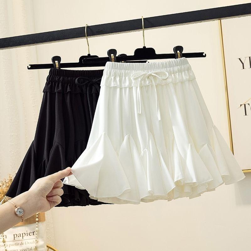 Chân Váy Ngắn Hàn Quốc Dáng Xòe Viền Bèo Kèm Dây Nơ 2 Màu Siêu Xinh