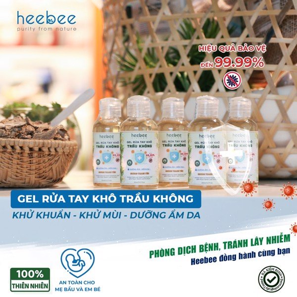 Gel Rửa Tay Khô Trầu Không Heebee Instant Natural Hand Sanitizer Gel 65ml-300ml-1000ml