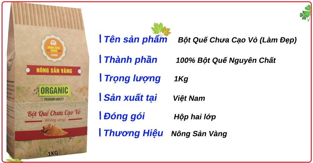 Bột Quế Nguyên Chất Chưa Cạo Vỏ (Làm Đẹp) 1kg, giảm cân, giảm mỡ bụng, đắp mặt - Nông Sản Vàng