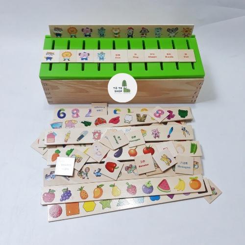 Đồ chơi thả hình gỗ theo chủ đề, bao gồm 8 chủ đề và 80 thẻ theo từng chủ đề