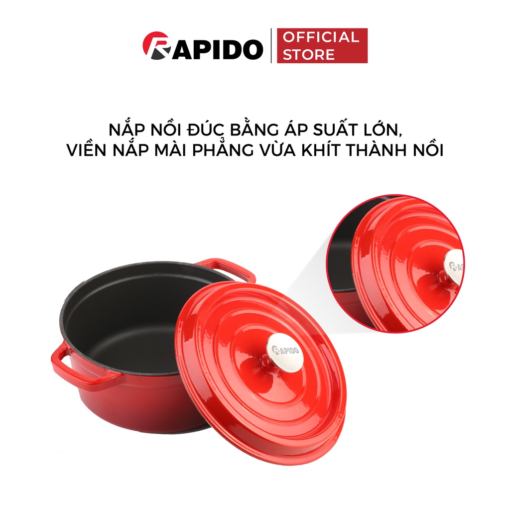 Nồi gang đúc nguyên khối tráng men RAPIDO 20cm xuất châu Âu - Hàng chính hãng