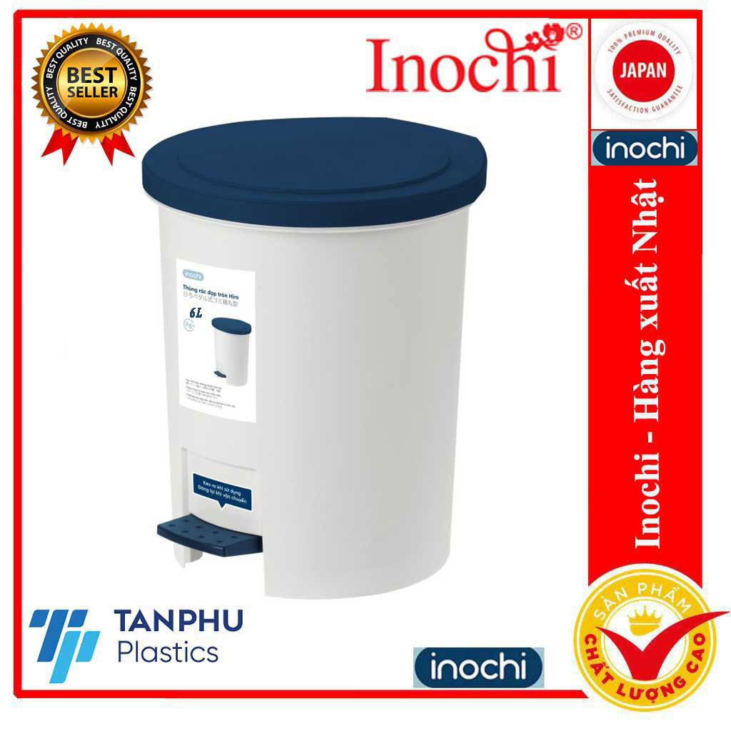 Thùng Rác Nhựa Cao Cấp Đạp Chân Nắp Đậy Tròn 6 Lít cao cấp hàng Inochi Nhật Bản có Nano bạc khử khuẩn không mùi kích thước (243 x 233 x 282 mm) - Giao màu ngẫu nhiên