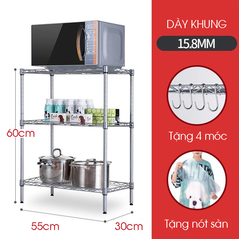 Kệ chén bát 3 tầng 55x30x60 khung inox - kệ nhà bếp đa năng cao cấp RE0267