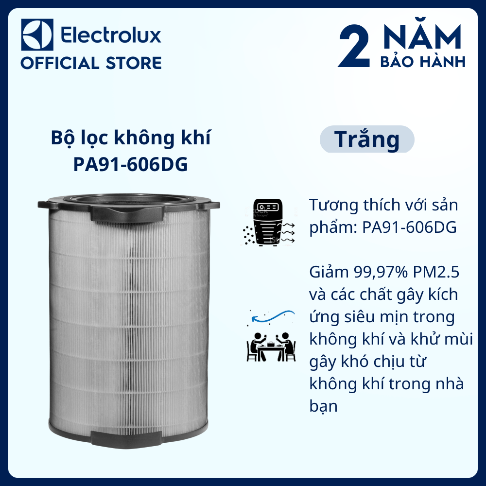 Bộ lọc không khí Electrolux PA91-606DG, Giảm 99,97% PM2.5 và các chất gây kích ứng siêu mịn trong không khí, khử mùi gây khó chịu [Hàng chính hãng]