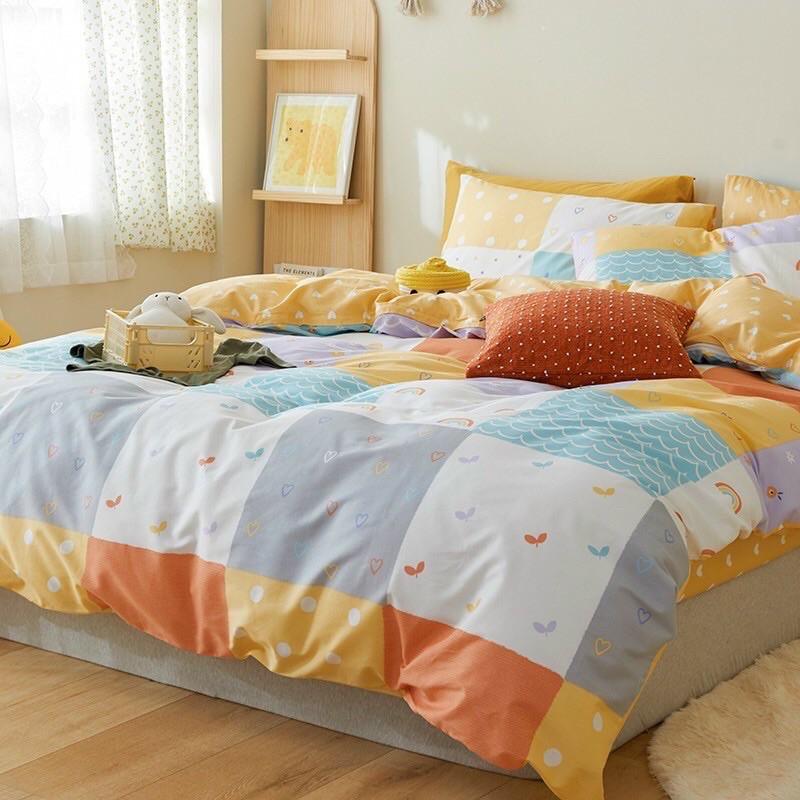 Set Cotton Living 100% cotton Hàn Quốc Hàng Nhập Khẩu Cao Cấp 4 Món Mẫu Trái Tim Nhí