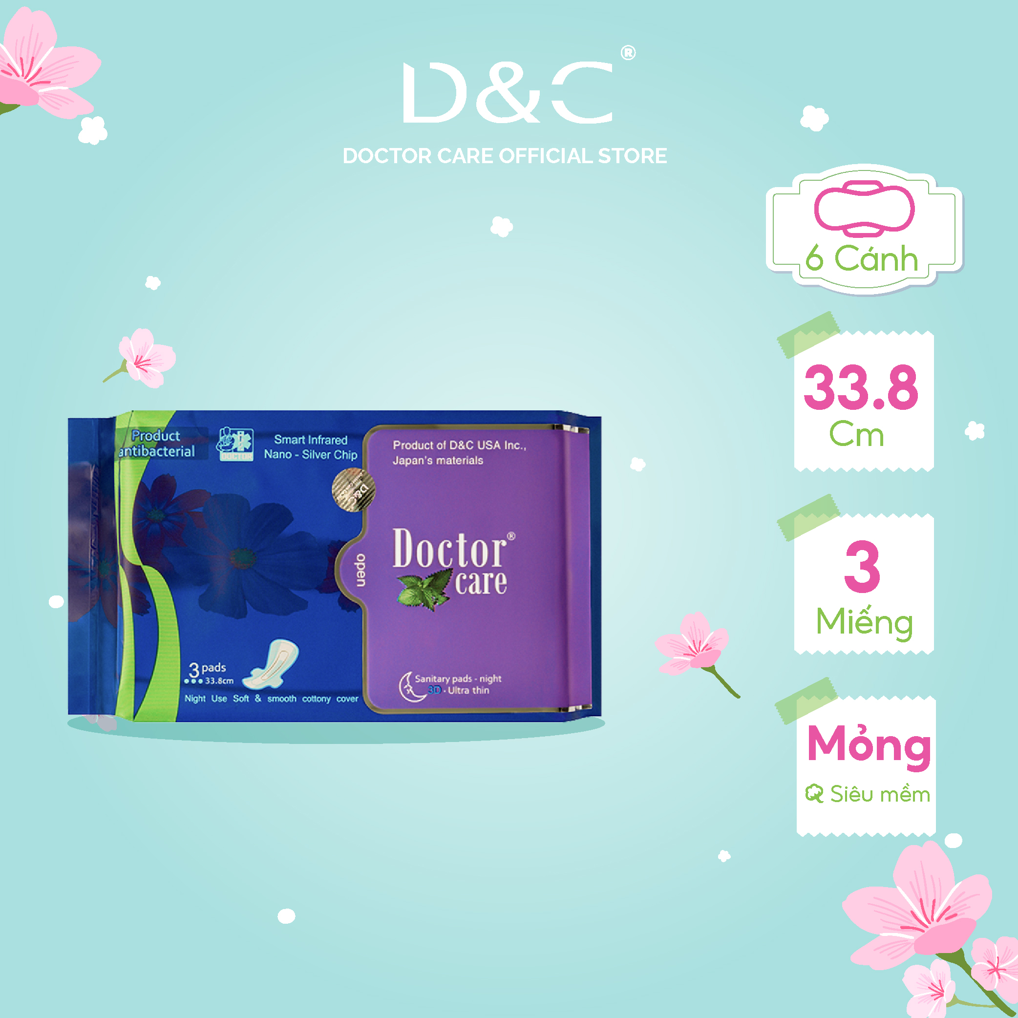 Băng vệ sinh ban đêm Doctor Care chiết suất thảo dược 33.8cm the mát sảng khoái