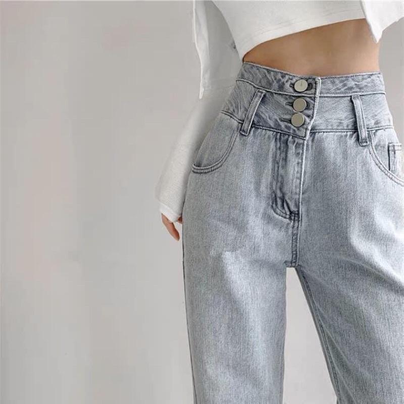 Quần jeans ống suông xanh nhạt