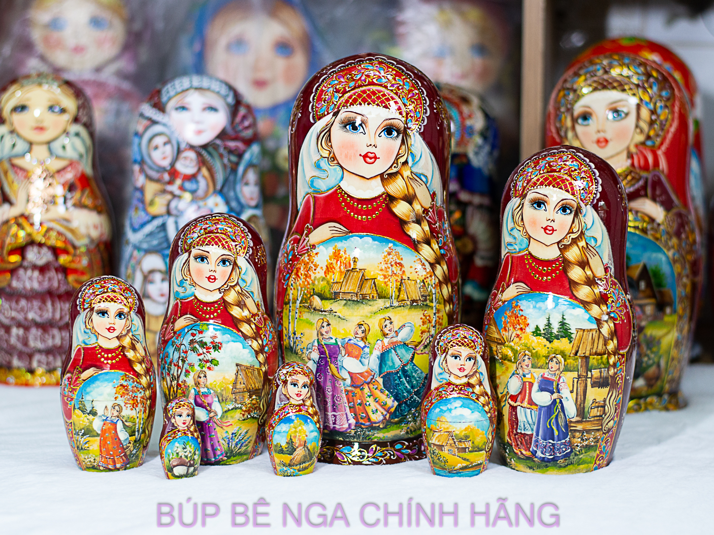 BỘ BÚP BÊ NGA MATRYOSHKA CAO CẤP 7 LỚP 22CM HOA VĂN "THIẾU NỮ THÔN QUÊ NGA" CỰC ĐẸP VÀ NỮ TÍNH, SANG TRỌNG, ĐẸP MẮT