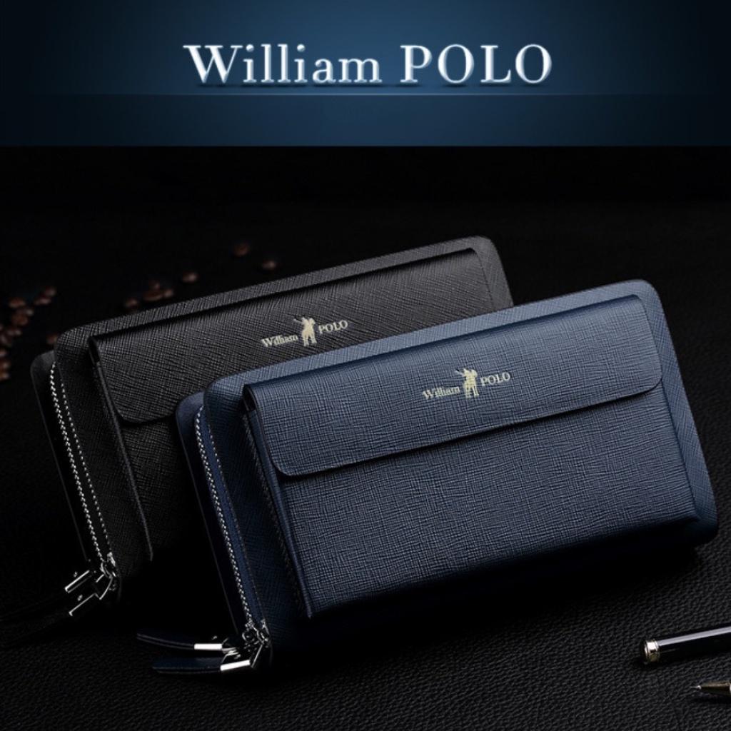 Ví Nam Cầm Tay Cao Cấp William Polo,chất Liệu Da Bò Thật Vân Xước,ví Dáng Dài Nam,thiết Kế Nhiều Ngăn,chống Nước-