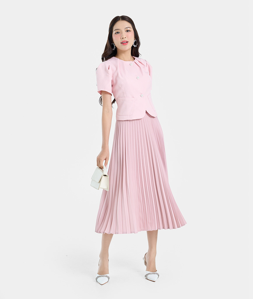 Chân váy lụa nữ thời trang HNOSS kiểu dáng dập ly HNVLU028