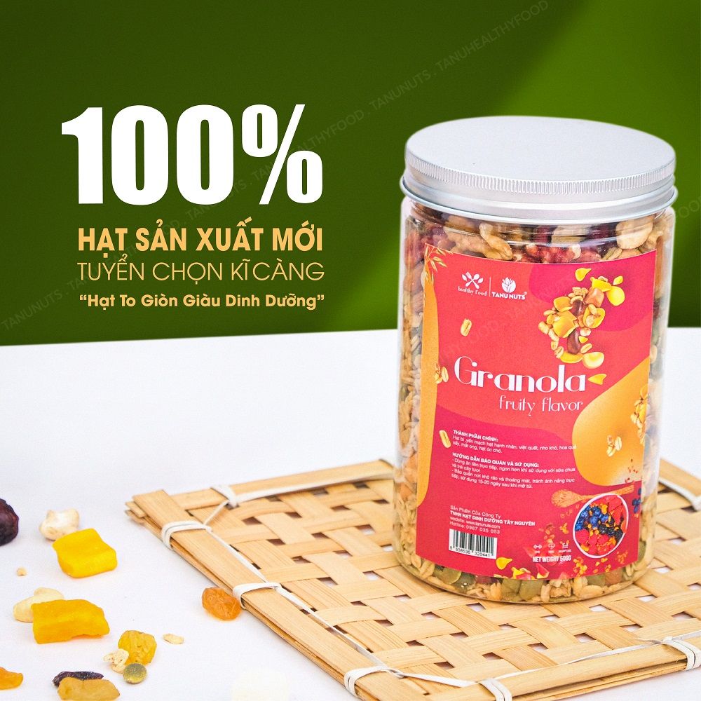 Granola siêu hạt 35% yến mạch TANU NUTS hũ 500g, ngũ cốc granola ăn kiêng giảm cân dinh dưỡng